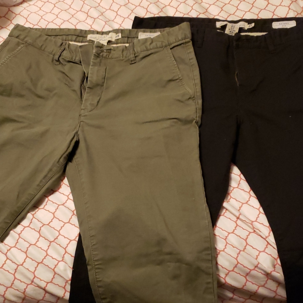 2 H&M skinny chinos sz 33w black & olive green